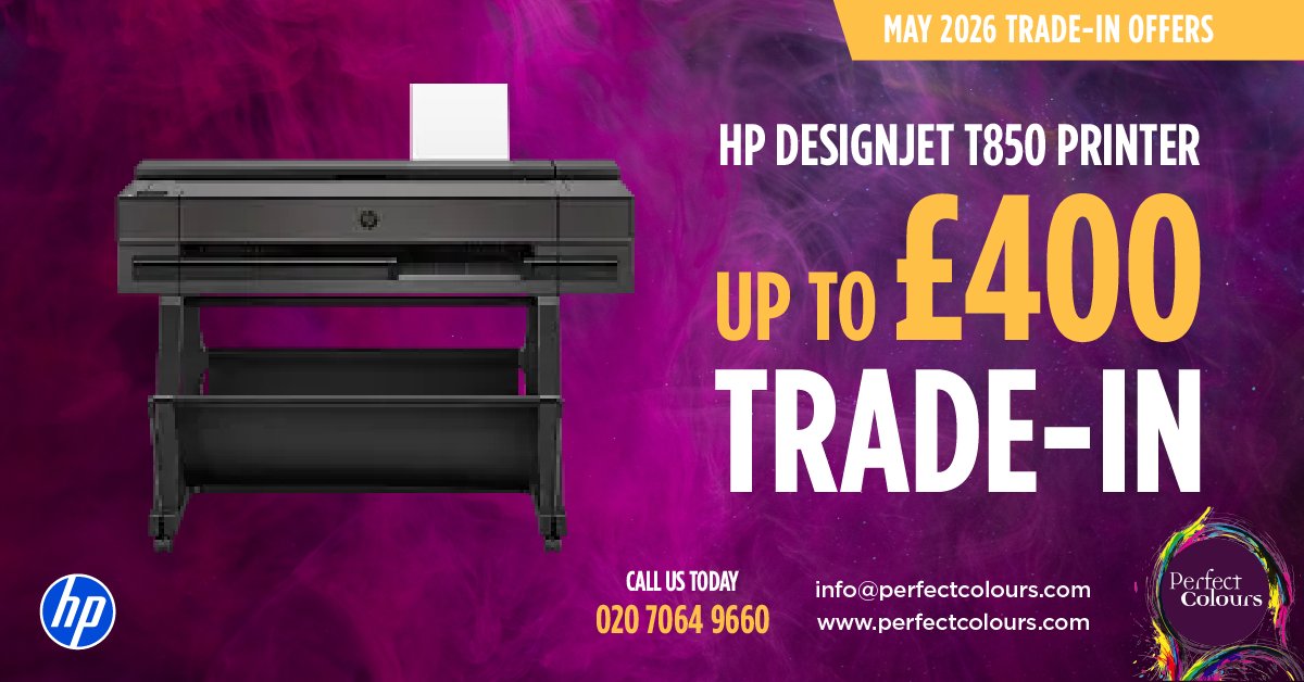 perfectcolours's tweet photo. Now would be a good time to upgrade your printing with a new @HPUK DesignJet T850 printer. 

Why? 

Because you could trade in your old printer for up to £400. This month only. 

Call us on 020 7064 9660 to learn more. 

#DesignJet #printer https://t.co/3BF7LGbQwd