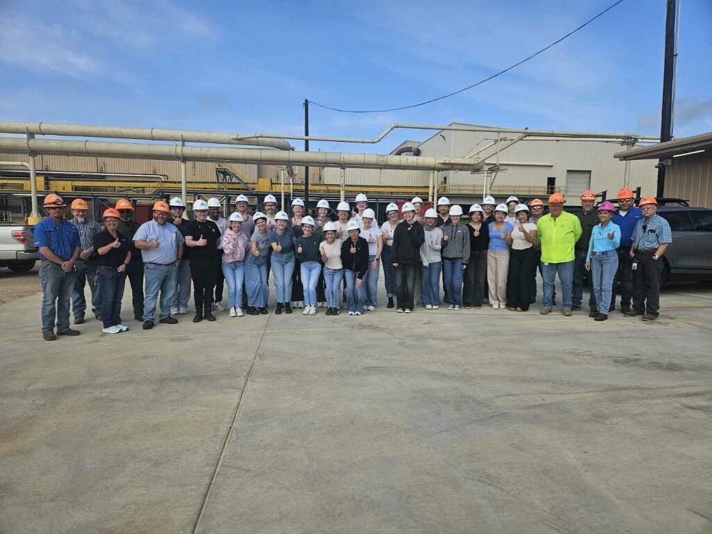 LumberBoard's tweet photo. The SLB recently sponsored a field trip that took 32 @TAMU architecture students through Texas's timber supply chain, connecting them directly to the full lifecycle of wood products. Stops included sawmills, CLT manufacturing facilities, and real-world mass timber buildings. https://t.co/tNcfqitc52