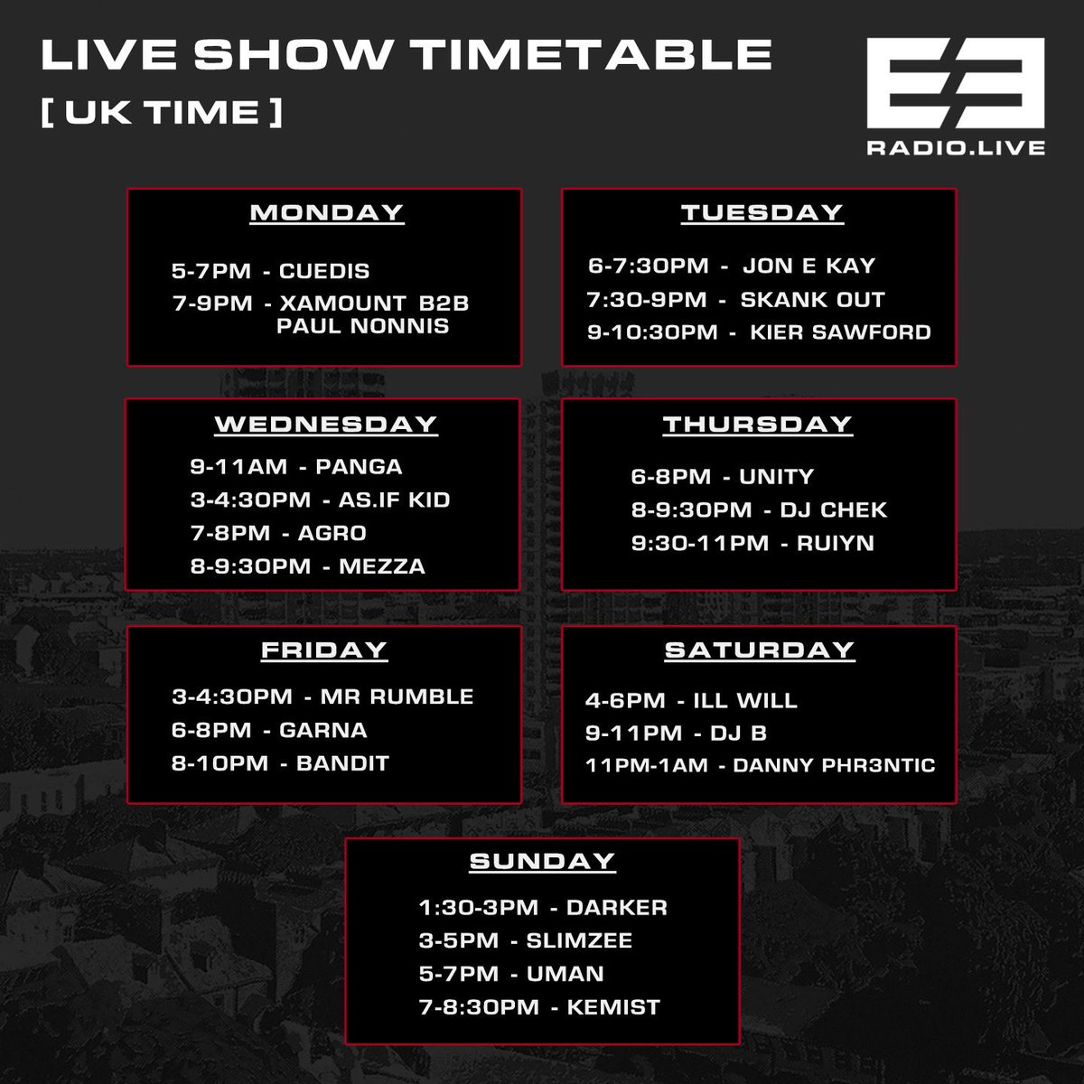 dj_slimzee's tweet photo. E3radio time table - check us out — https://t.co/0dJpUbVzwJ https://t.co/KNbREal0zu