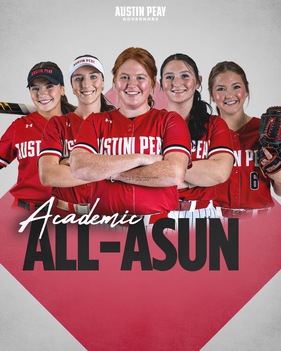GovsSB's tweet photo. 𝐀𝐂𝐀𝐃𝐄𝐌𝐈𝐂 𝐀𝐋𝐋-𝐀𝐒𝐔𝐍! 🎩🥎

Congratulations to @hinton_kiley, @briehoward18, @ShelanderSammie, @Katie28077184, and @DulaneyAshlyn on earning Academic All-ASUN honors!

#Team41 | #LetsGoPeay https://t.co/Q5s1jJTdGP