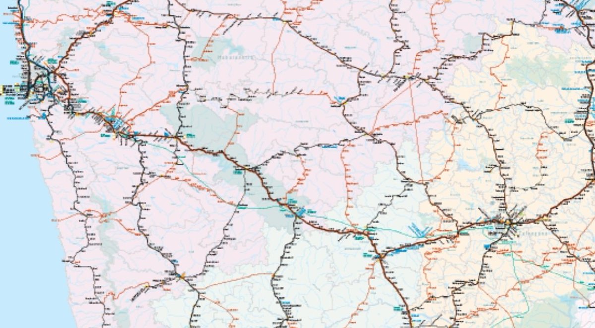 KARailway's tweet photo. Approximate alignment shared by Railways in its map for High Speed Rail line

Mysuru-Kodihalli/Baiyappanahalli-Chennai/Hyderabad-Kalaburagi -Pune-Mumbai

Map link: https://t.co/gZ5cWSo2kV https://t.co/GOxtuiRaLW