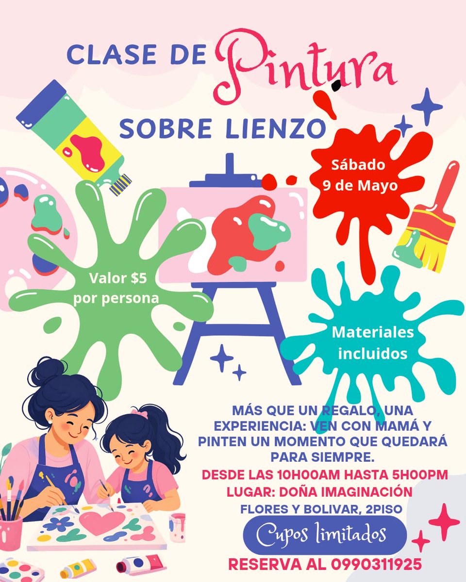 barrabasec's tweet photo. La tienes abandonada y ella es una artista!!
Lleva a tu MADRE a una 
CLASE DE PINTURA SOBRE LIENZO sábado 9 de mayo en el laboratorio cultural de la Flores 719 y Bolívar 
5 dólares por persona e incluye materiales pm Cupos limitados 
Reservaciones e inscripciones al 0990311925 https://t.co/NwMb7qwIXN