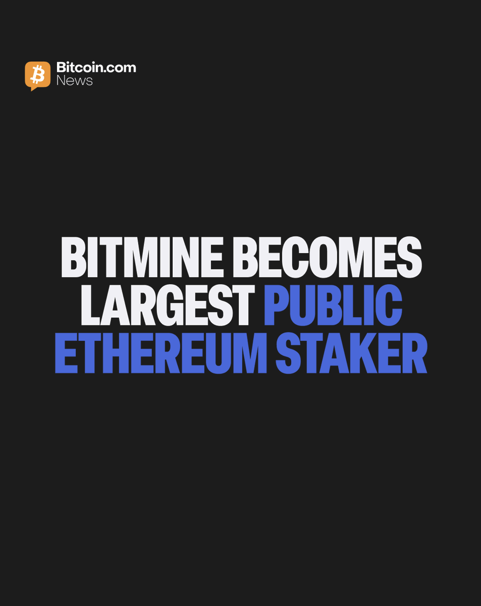 BitcoinNews's tweet photo. BitMine became the largest corporate #Ethereum staker this week, hitting 4.36 million staked valued at $10.2 billion.

The company holds 5.18 million $ETH total, or 4.29% of Ethereum's supply. 📊 Staking operations are generating $297 million in annualized revenue. https://t.co/CYWaNWkisd