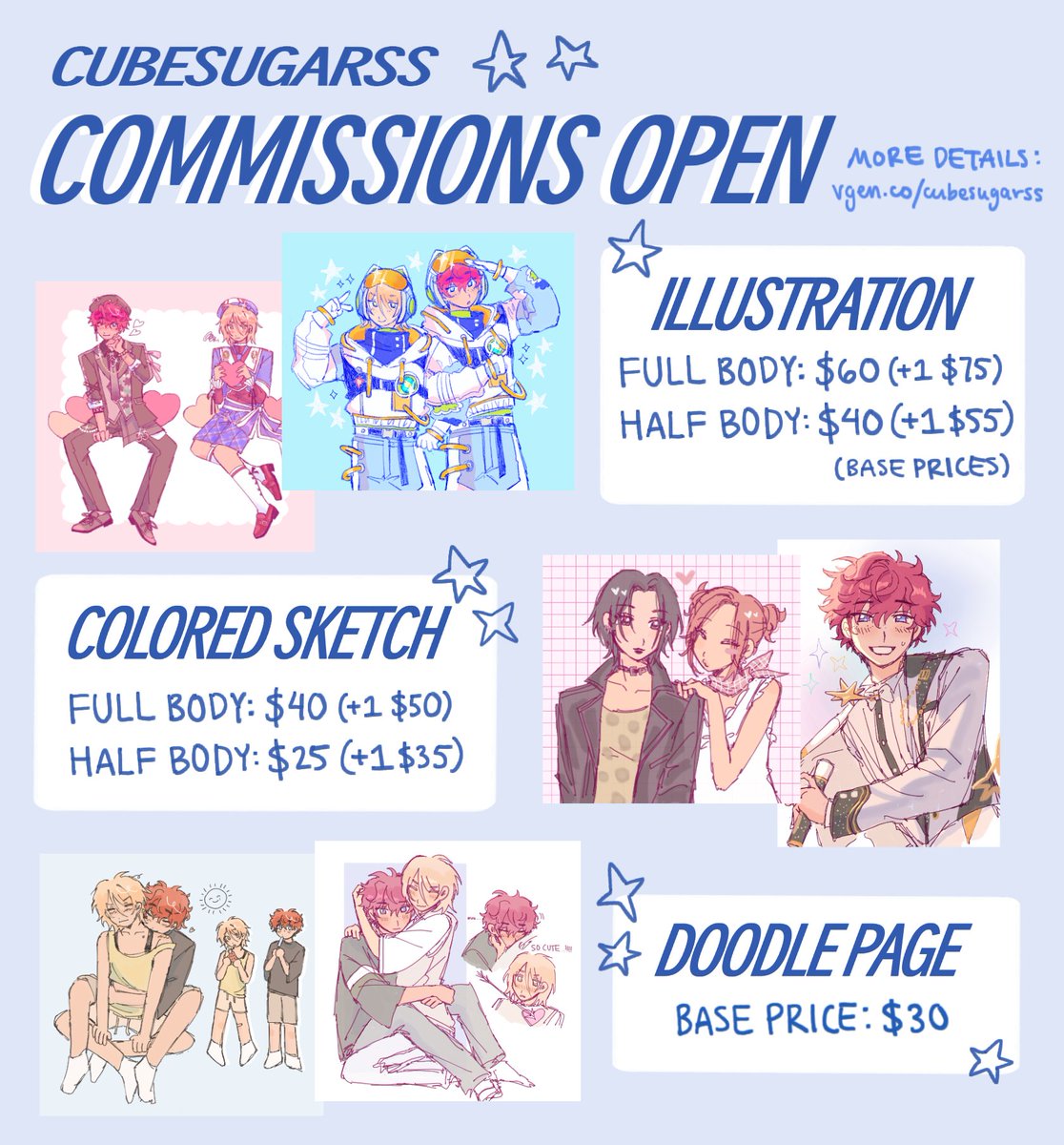 hello! my VGen commissions are now open with limited spots! feel free to DM me with questions :) 

[RT's and likes very appreciated 💗]
#VGenOpen #commsopen