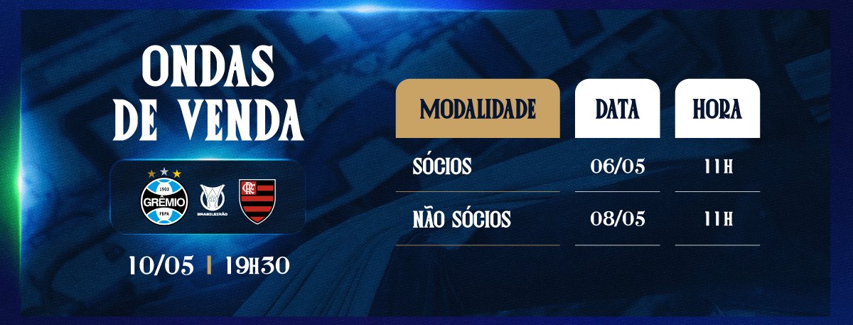 #Grêmio anuncia promoções nos ingressos para o jogo contra o Flamengo, no domingo (10), pelo Brasileirão. 

- Sócio cadeira / arquibancada poderá levar 1 acompanhante;

- Sócio torcedor diamante / ouro poderá levar 1 acompanhante com desconto.

Veja valores e datas de compra: