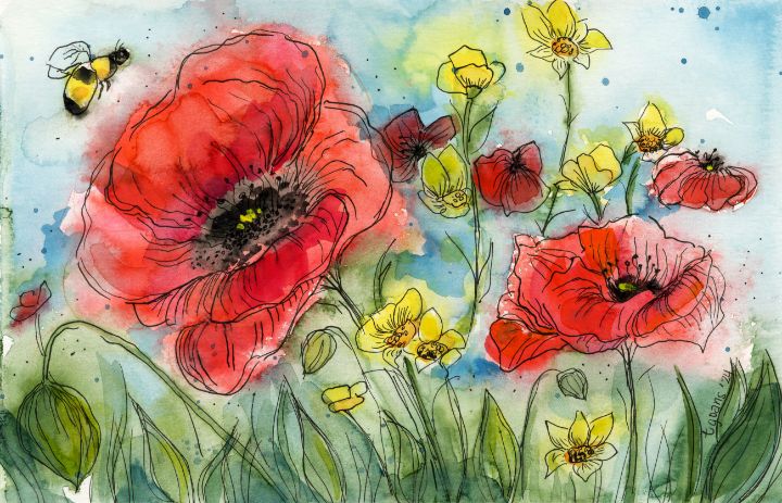 GoansArtRoom's tweet photo. Art of the Day! "Poppies and Bee". Buy at: https://t.co/3wj3XXdWrC https://t.co/6Wxf32GtDG