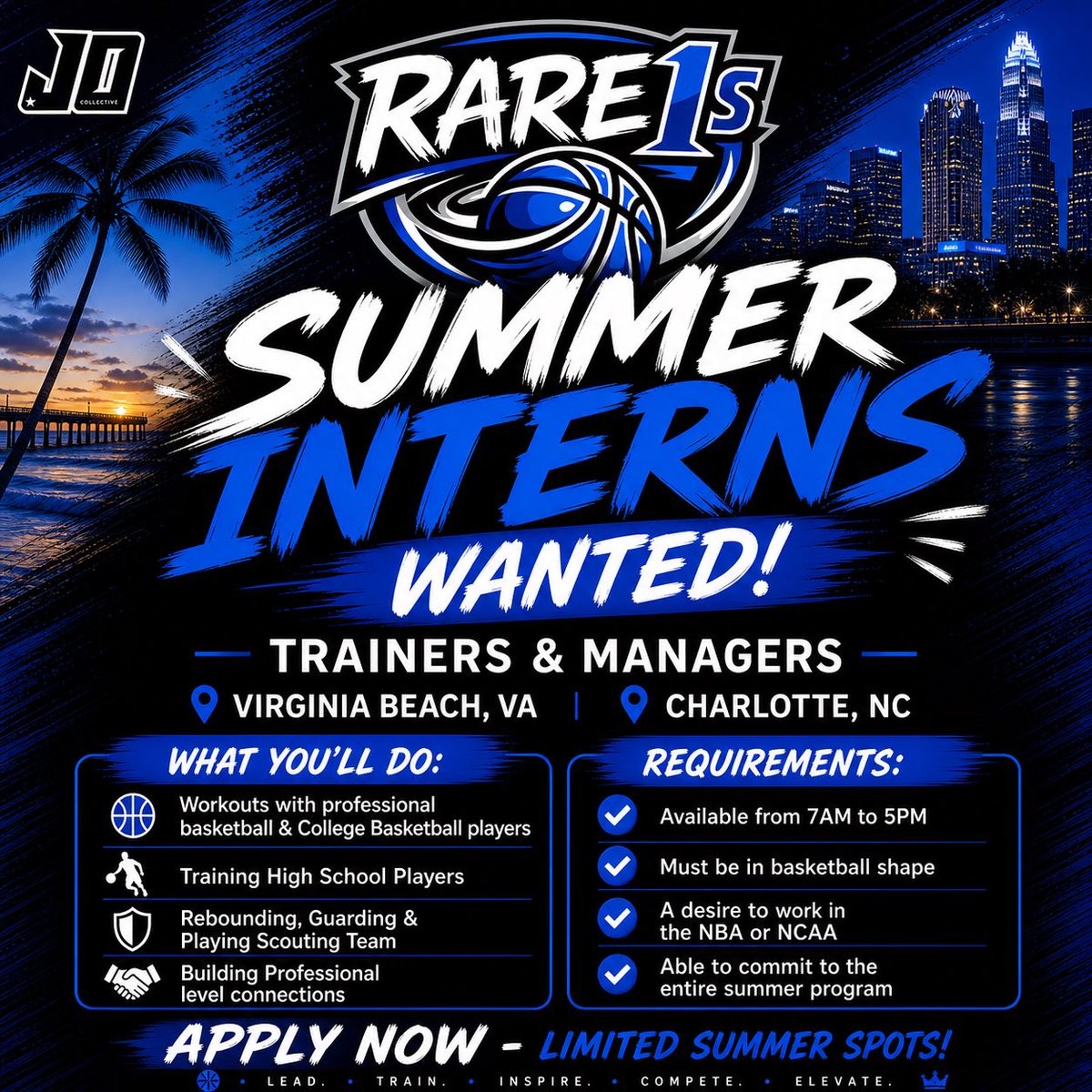 8VPremier's tweet photo. RARE1s Summer interns wanted 🔵 BASKETBALL TRAINERS/MANAGERS

Requirements:
• Available from 7AM - 5PM Mon - Fri
• Must be in basketball shape
• a desire to work in the NBA or NCAA
• able to commit to the entire summer

Apply now - rare1saau@gmail.com rare1sva@gmail.com https://t.co/xaGxKvul5J
