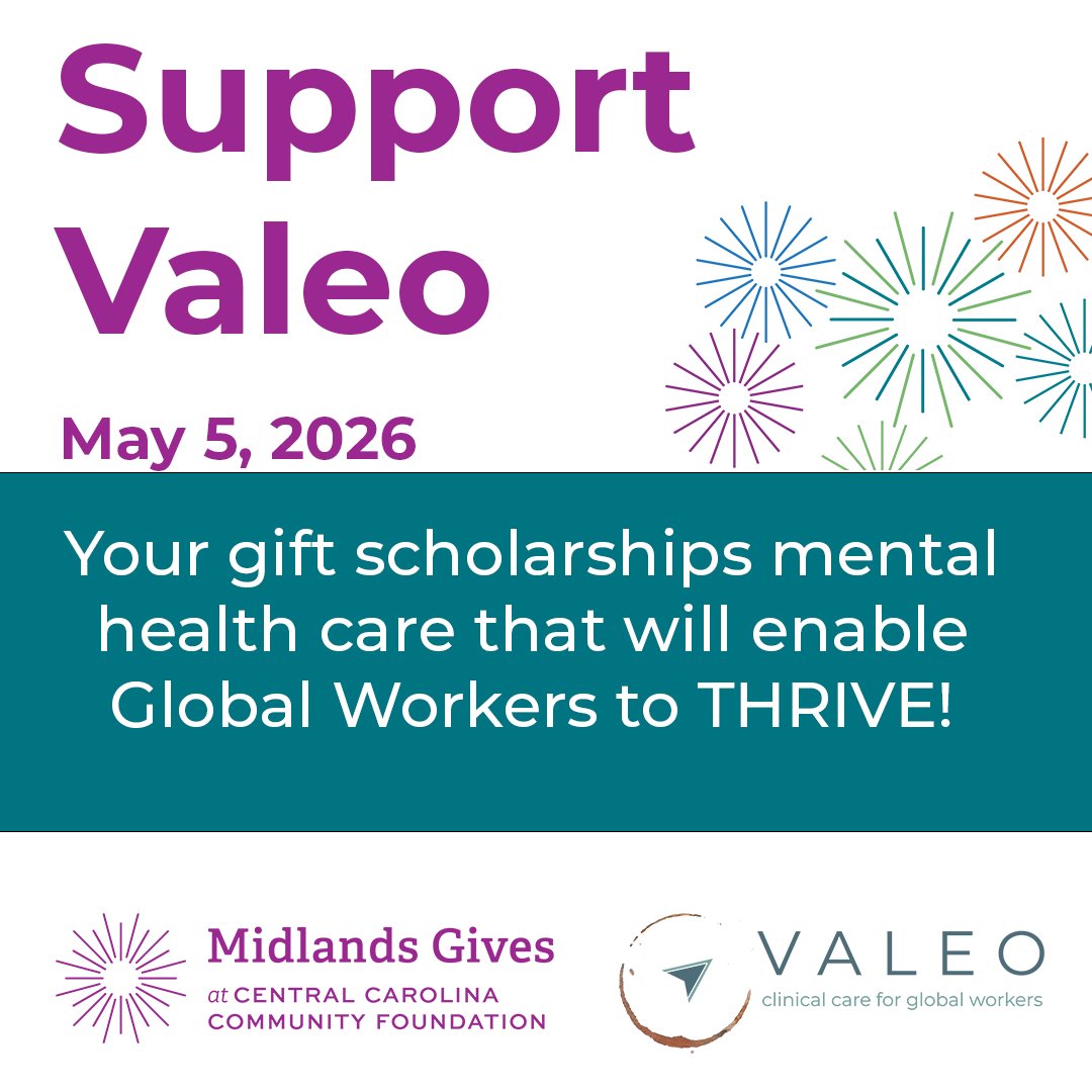 ValeoGlobal's tweet photo. Support Valeo through Midlands Gives. Every dollar you give will provide scholarships for mental health care to global workers who may not receive care without your support.

You Enable Global Workers to THRIVE!
Give today:  https://t.co/9TD3dfKwq8 https://t.co/zBZrbvCeT6