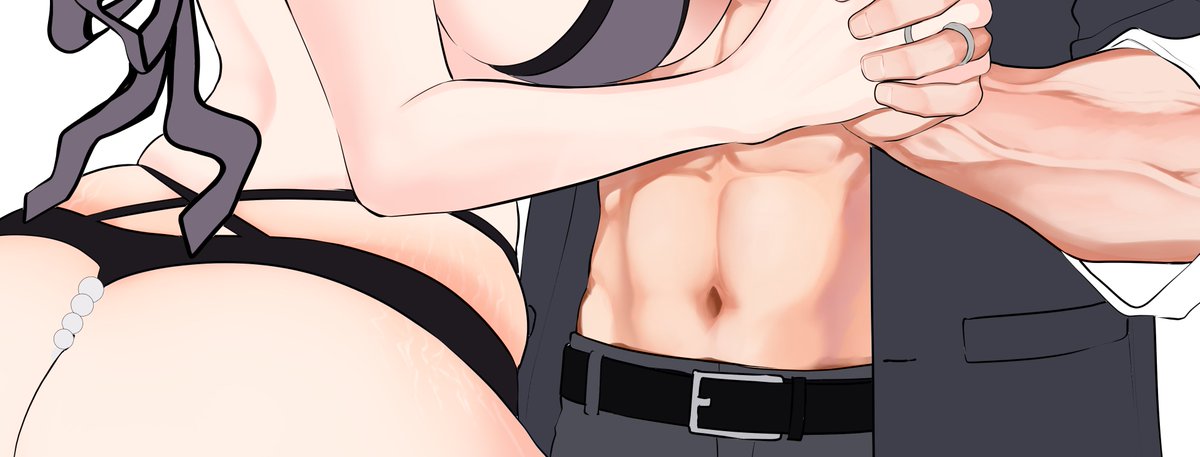 妊娠線と腹筋を描いた 