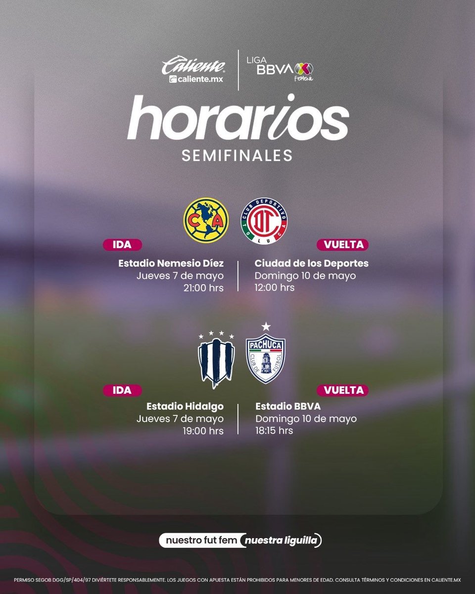 ligafemenilmex's tweet photo. TENEMOS HORARIOS
En estos días se jugarán las semifinales de la Liga MX Femenil 🔥😮‍💨
#LigaBBVAMXFemenil #FutFem https://t.co/SlxSVXczqJ