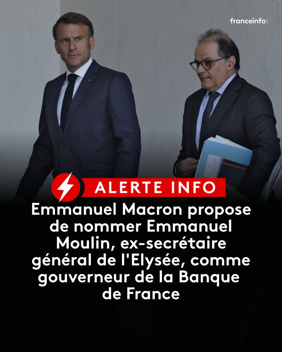🔴 ALERTE INFO
Si sa nomination est acceptée par le Parlement, l'ex-secrétaire général de l'Elysée remplacerait François Villeroy de Galhau à la tête de l'instance.
➡️ https://l.franceinfo.fr/fUA 