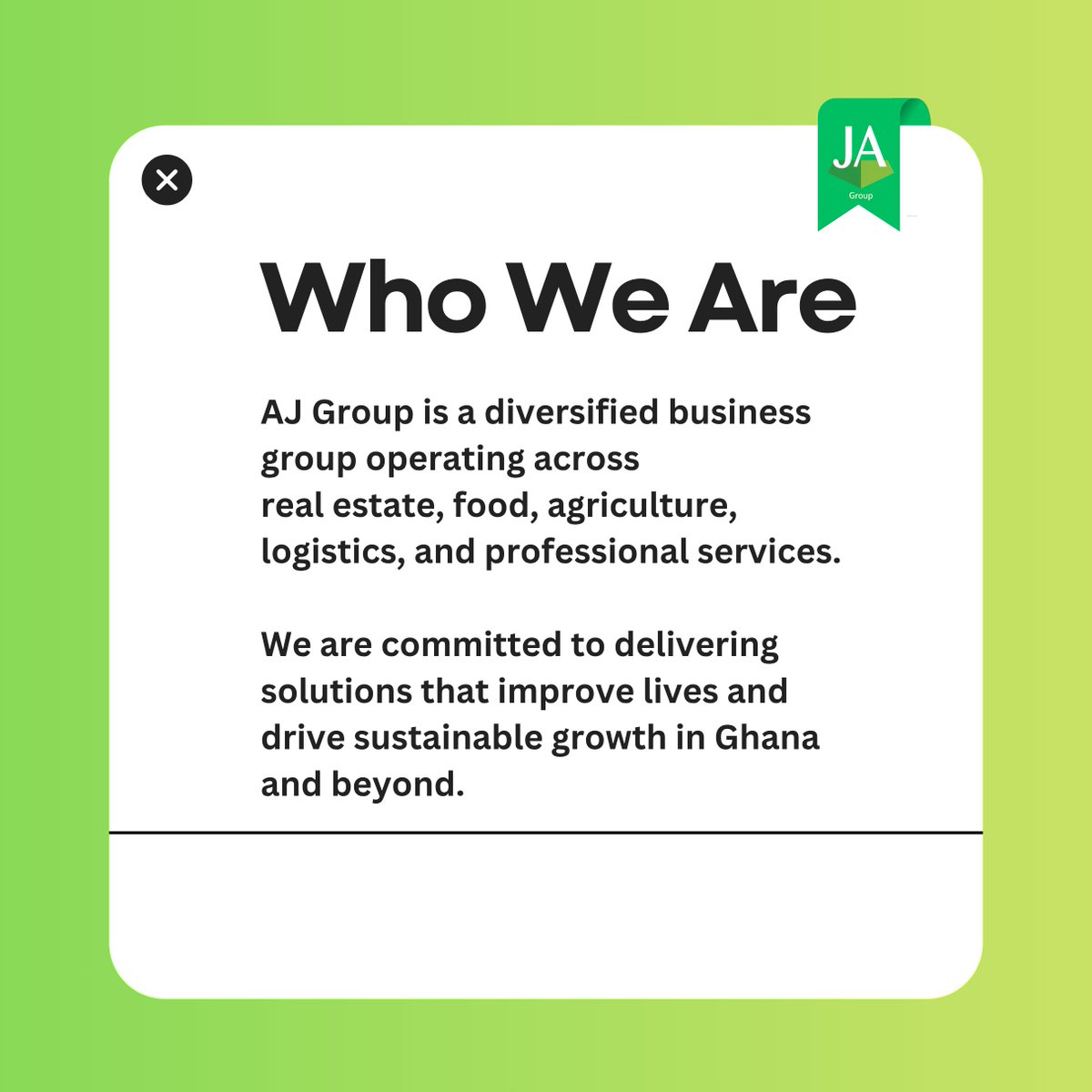 oncutomato's tweet photo. At AJ Group, we are driven by a simple goal - to create lasting value across industries.

From real estate and agriculture to food, logistics, and professional services.
📍 Ghana | UK
📞 +233 244 861 557 | +44 786 263 1154     

#AJGroup #BuildingValue #GhanaBusiness #oncutomato https://t.co/2iHdBoGJFy