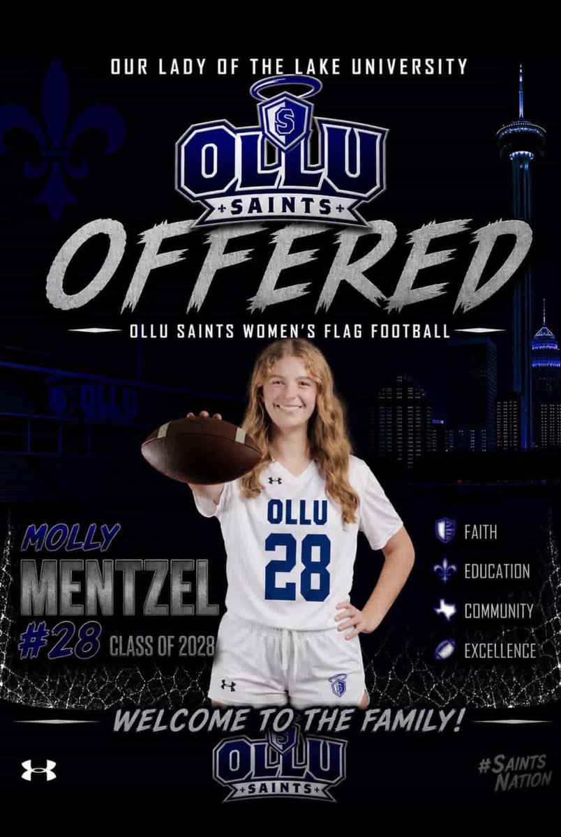 MollyMentzel_28's tweet photo. Blessed to receive an offer to play flag football at OLLU! Thank you Coaches for this amazing opportunity! @SoWalFlag @kj314121 @OLcoachrob @CoachTyBrooks https://t.co/iArMZ9jpht