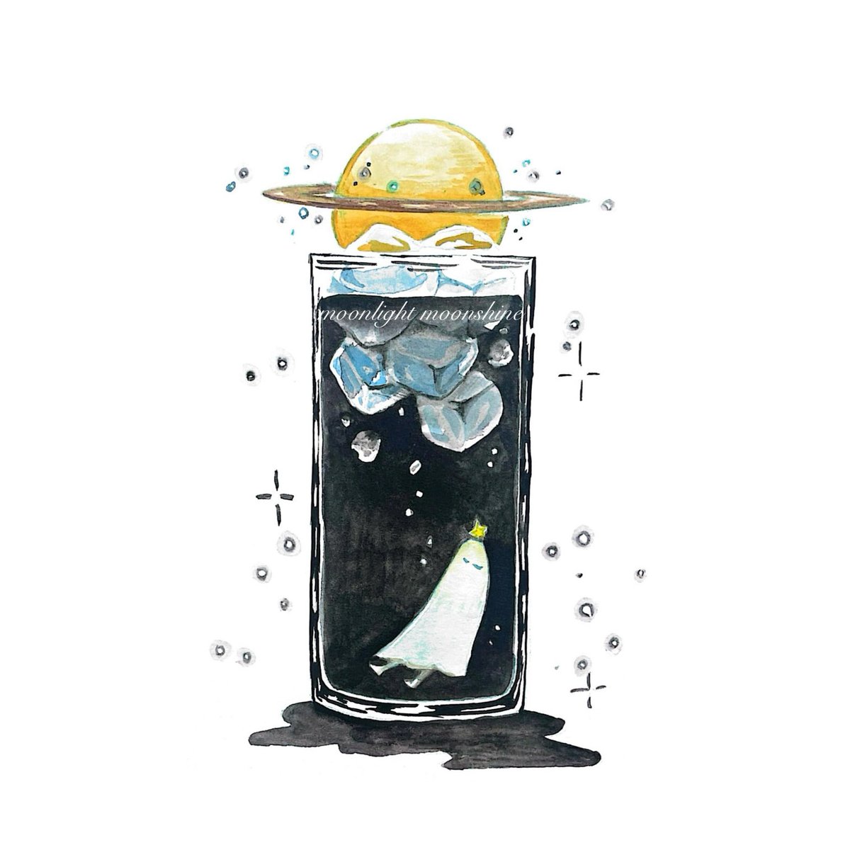 moonlightmoons2's tweet photo. 【夜帽子】
オリジナル
真っ暗な夜色のカクテル。苦味の底に少しだけ甘みを感じる奥深いカクテルです。グラスには、すっぽりと夜に蓋をするように羽付星がのっています。そっと帽子をずらしながら、夜の底へと泳いでいくように、静かな夜と共にご堪能ください。 https://t.co/Uhk1UUOAWP