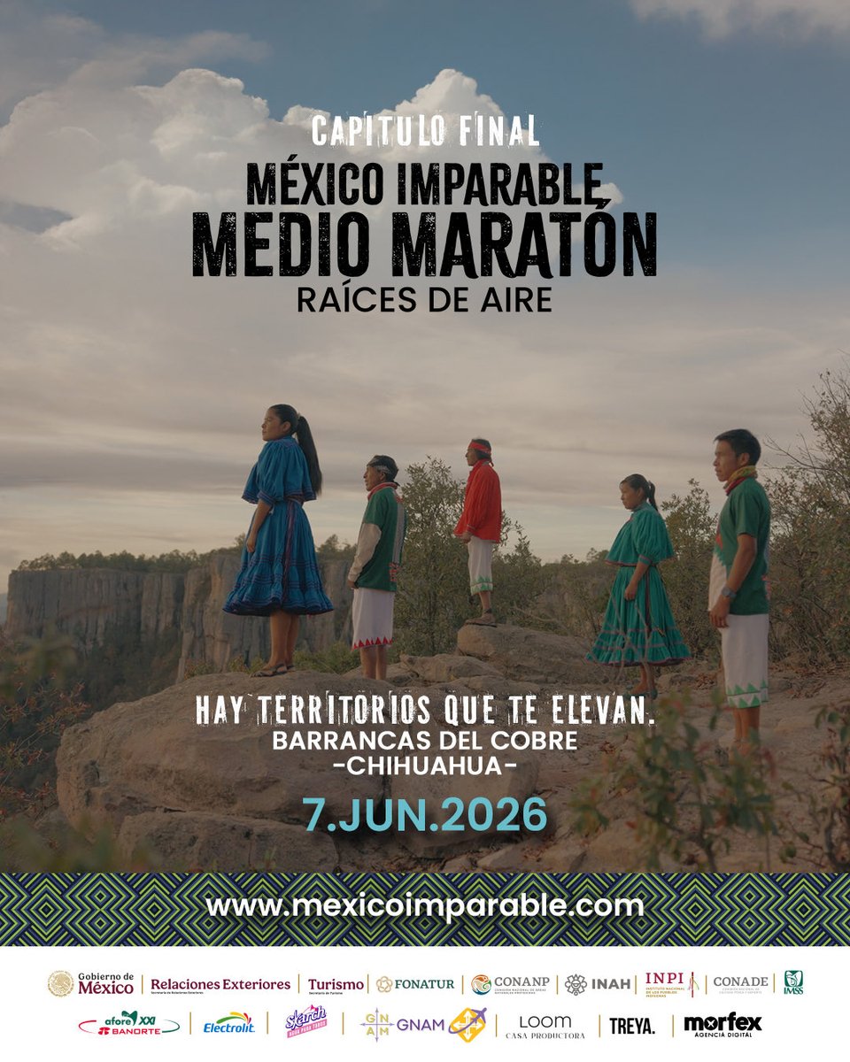 EmbaMexSud's tweet photo. ￼On June 7th join "Raíces de Aire" in Chihuahua, the fourth and final race of the #MexicoImparable Half-Marathon Series￼  🇲🇽🏃‍♂️🏃‍♀️ ￼
￼Register here: https://t.co/IlWUAGe1dv
#DiplomaciaPúblicaMX#DiplomaciaDeportivaMx #RaícesDeAire https://t.co/UZR6KG6iUO