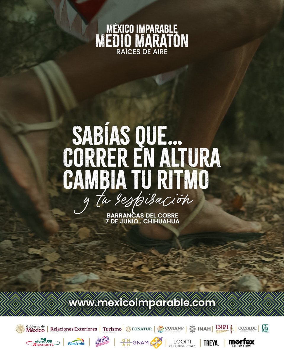 EmbaMexSud's tweet photo. ￼On June 7th join "Raíces de Aire" in Chihuahua, the fourth and final race of the #MexicoImparable Half-Marathon Series￼  🇲🇽🏃‍♂️🏃‍♀️ ￼
￼Register here: https://t.co/IlWUAGe1dv
#DiplomaciaPúblicaMX#DiplomaciaDeportivaMx #RaícesDeAire https://t.co/UZR6KG6iUO