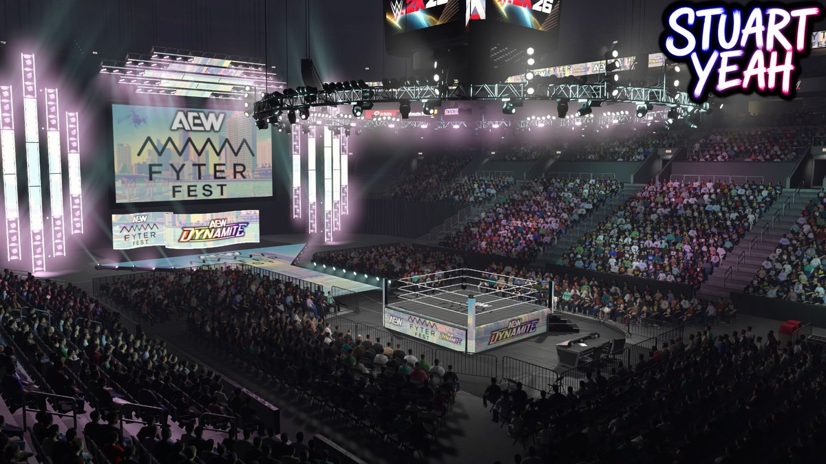 StuartYeah's tweet photo. The Most Luxurious Gaming & Wrestling Festival of All Time comes to #WWE2K26
๐น๏ธAEW Dynamite FYTER FEST ๐ฅ
Search on WWE 2K26 Community Creations using hashtags #AEWFFSY #StuartYeah #FyterFest https://t.co/GDT7ZBJnoq