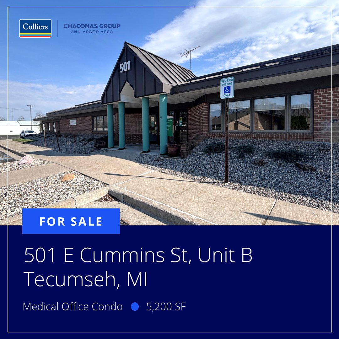 Colliers_AA's tweet image. Tecumseh Medical Office Condo For Sale!
Turnkey medical space ideal for primary or specialty care owner-user. 
🔗 bit.ly/Tecumseh_Medic…
Contact us today!📧 annarbor@colliers.com | ☎️ 734 994 3100
#ForSale #CRE #ColliersAnnArbor #ChaconasGroup #AvailableProperty #MedicalOffice
