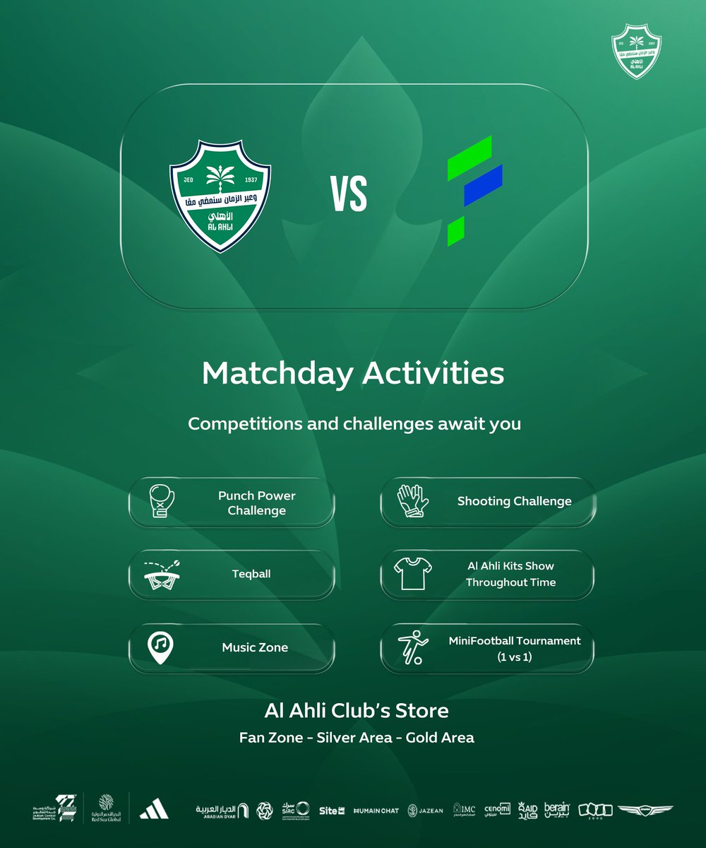 ALAHLI_FCEN's tweet photo. Don’t miss out on tomorrow’s fan experiences 🤩💚

#AlAhli | #RoshnSaudiLeague https://t.co/eOERMHlhOR