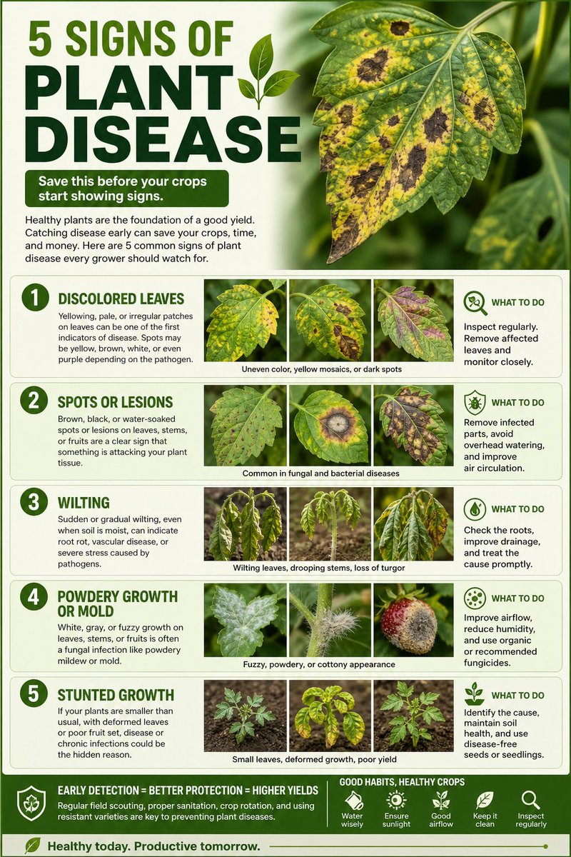 TOAVISUAL's tweet image. Save this before your crops start showing signs.

5 Signs of Plant Disease

#AgriSlides #FarmEducation #PlantCare