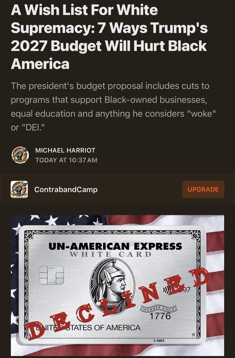 Bmbempower's tweet image. Wish List For White
Supremacy: 7 Ways #Trump's
2027 Budget Will Hurt #BlackAmerica

The trump’s budget proposal includes cuts to programs that support #Black-owned businesses, equal education and anything he considers "#woke" or "#DEI."

Thank you @michaelharriot