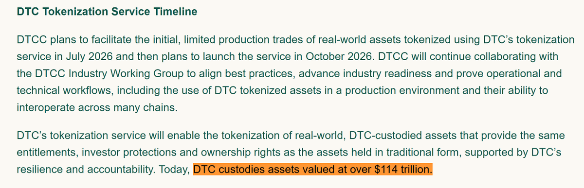 Kevin_Cage_'s tweet image. 👀👇HUGE #XRPCommunity 

DTCC announced the delivery of The Depository Trust Company’s (DTC’s) tokenization service, designed with collaboration from 50+ financial firms

#Ripple Prime officially has a seat at the table with the world's largest securities depository that