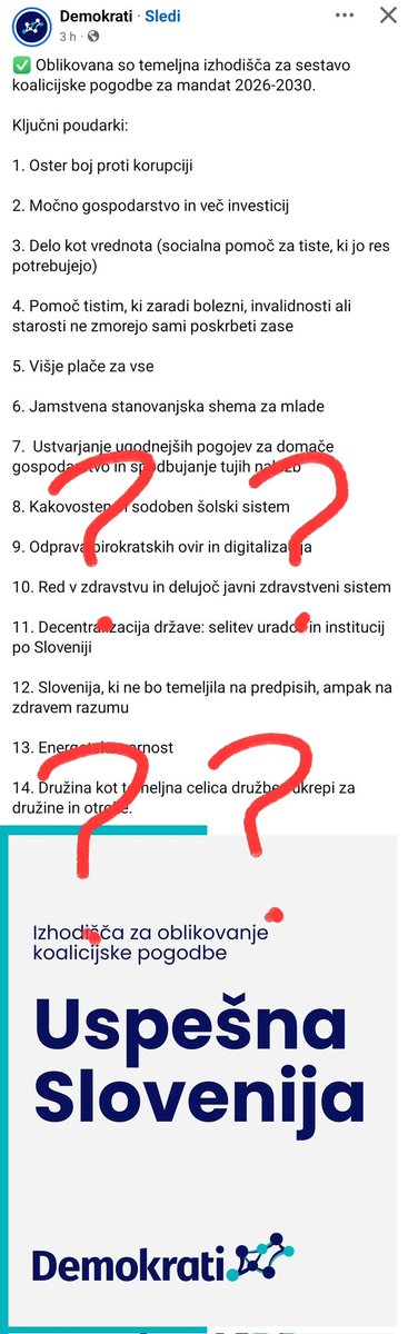 ‼️ KAJ D FAK JE TO??? Na čigavem razumu bo temeljila Slovenija? Na Janševem? A to je ukinjanje pravne države? WTF? ‼️

12. točka:
Slovenija, ki ne bo temeljila na predpisih, ampak na zdravem razumu.