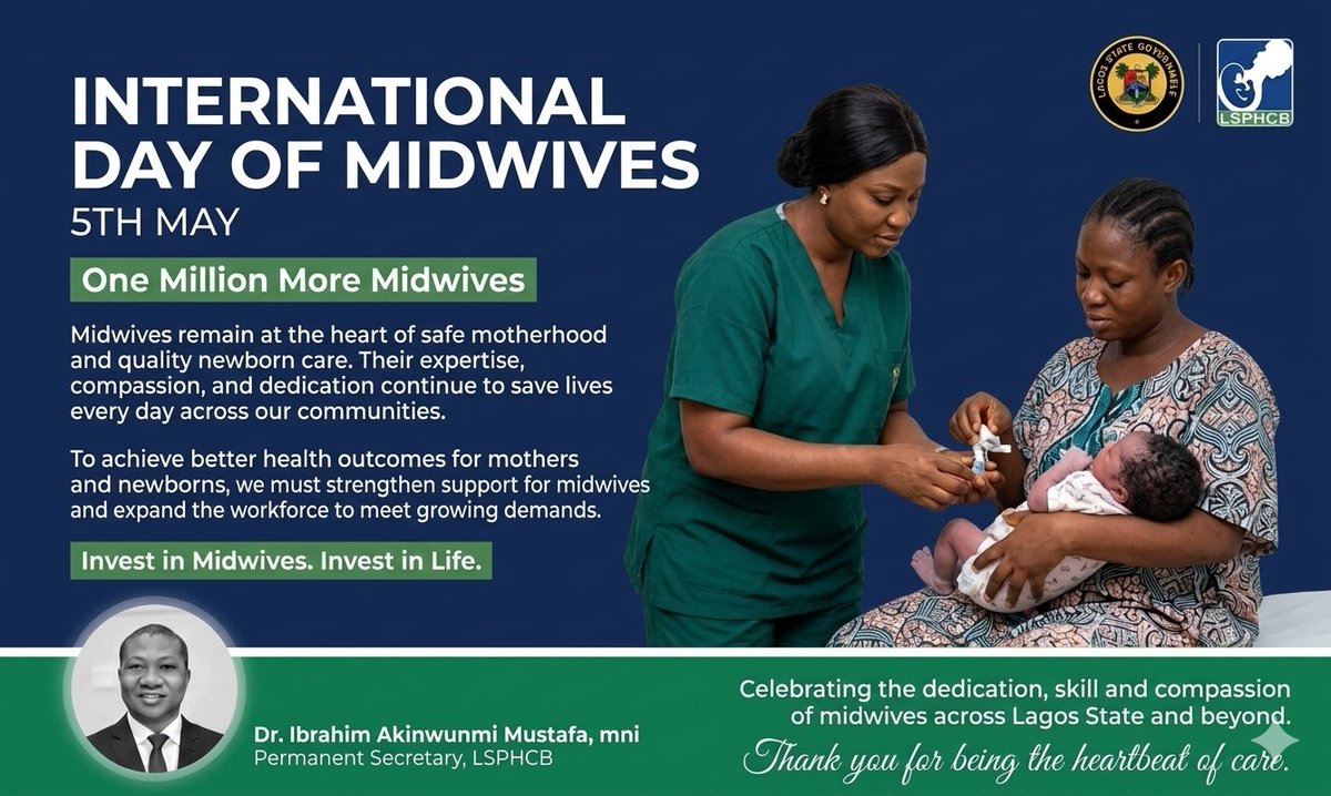 LagosPHCB's tweet photo. LSPHCB celebrates our dedicated midwives ensuring safer deliveries and healthier communities every day.
We appreciate your service, today and always.

Happy International Day of Midwives.

#InternationalDayOfMidwives #MidwivesDay #LSPHCBCares #LagosHealthcare #AGreaterLagosRising

@lagosstategovt @profakinabayomi @drkemiogunyemi @drmusti25