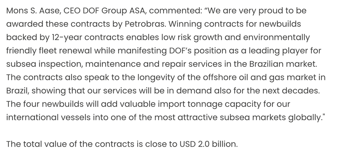 YesManMO's tweet photo. $DOFG DOF Group bygger 4 nya fartyg på 12-års kontrakt till Petrobras! Kontraktsvärde 2 miljarder USD.

Det har surrats en del om detta och nu alltså bekräftat. Jag tror vi får veta mer om finansiering etc vid kommande Q1-rapport. 

DOF levererar backlogg och visibilitet! https://t.co/0kkgNICfT1