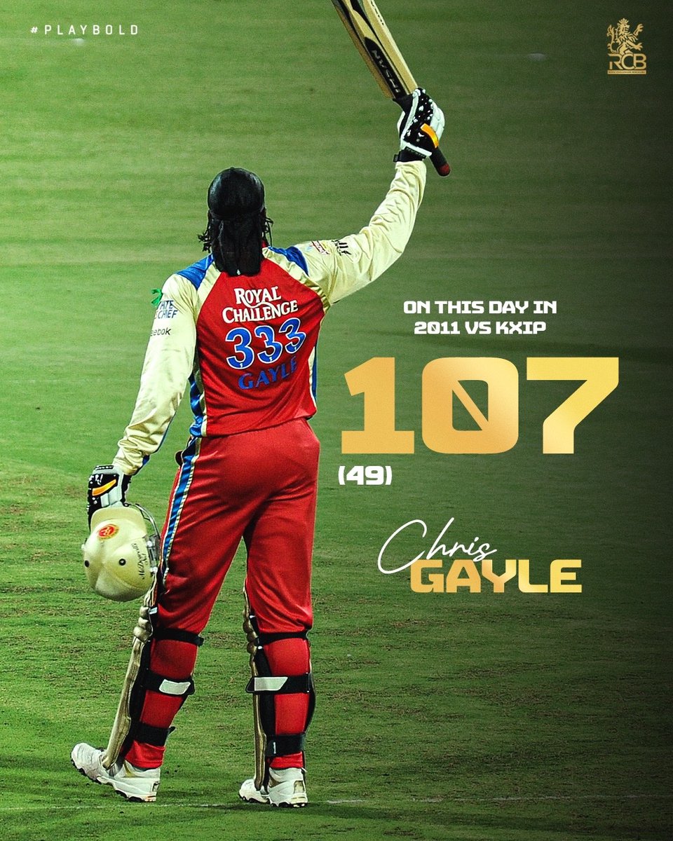 RCBTweets's tweet image. #OnThisDay in 2️⃣0️⃣1️⃣1️⃣: Gayle century, Aravind 4-fer. 🔥
#OnThisDay in 2️⃣0️⃣1️⃣5️⃣: Gayle century, Aravind 4-fer. 🤯

Same date. Same ground. Same opponent. Same magic. 𝘋𝘦𝘫𝘢 𝘝𝘶 𝘗𝘳𝘰 𝘔𝘢𝘹. ✨

#PlayBold #ನಮ್ಮRCB
