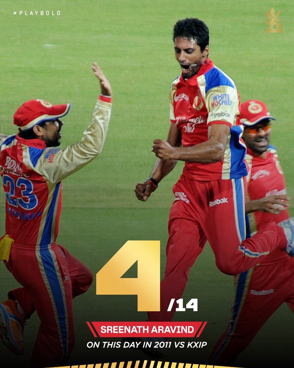 RCBTweets's tweet image. #OnThisDay in 2️⃣0️⃣1️⃣1️⃣: Gayle century, Aravind 4-fer. 🔥
#OnThisDay in 2️⃣0️⃣1️⃣5️⃣: Gayle century, Aravind 4-fer. 🤯

Same date. Same ground. Same opponent. Same magic. 𝘋𝘦𝘫𝘢 𝘝𝘶 𝘗𝘳𝘰 𝘔𝘢𝘹. ✨

#PlayBold #ನಮ್ಮRCB