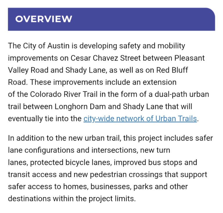 marshallgeyer's tweet photo. submit your feedback about massive pedestrian/bike improvements on cesar chavez between pleasant valley &amp; shady lane 

proposed upgrades include an urban trail, extra crossings, and protected bike lanes

submit your feedback here by may 11: https://t.co/1y0vcPbjYk https://t.co/buo97icvYU
