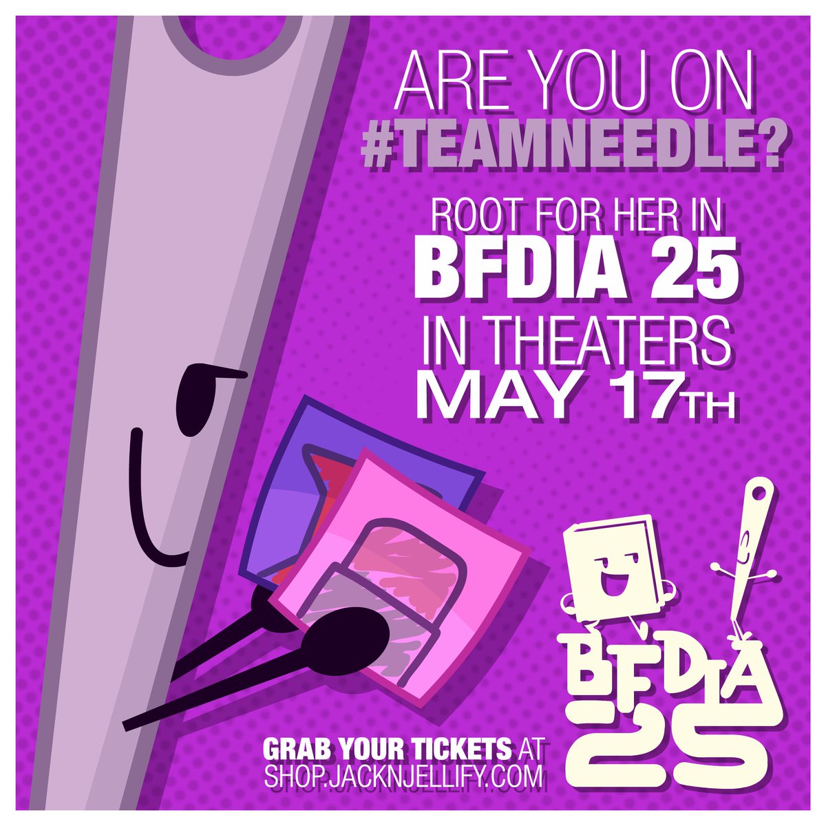 jacknjellify's tweet image. Are you on #TeamBook, or #TeamNeedle? Tickets to see BFDIA 25 in theaters are still available!