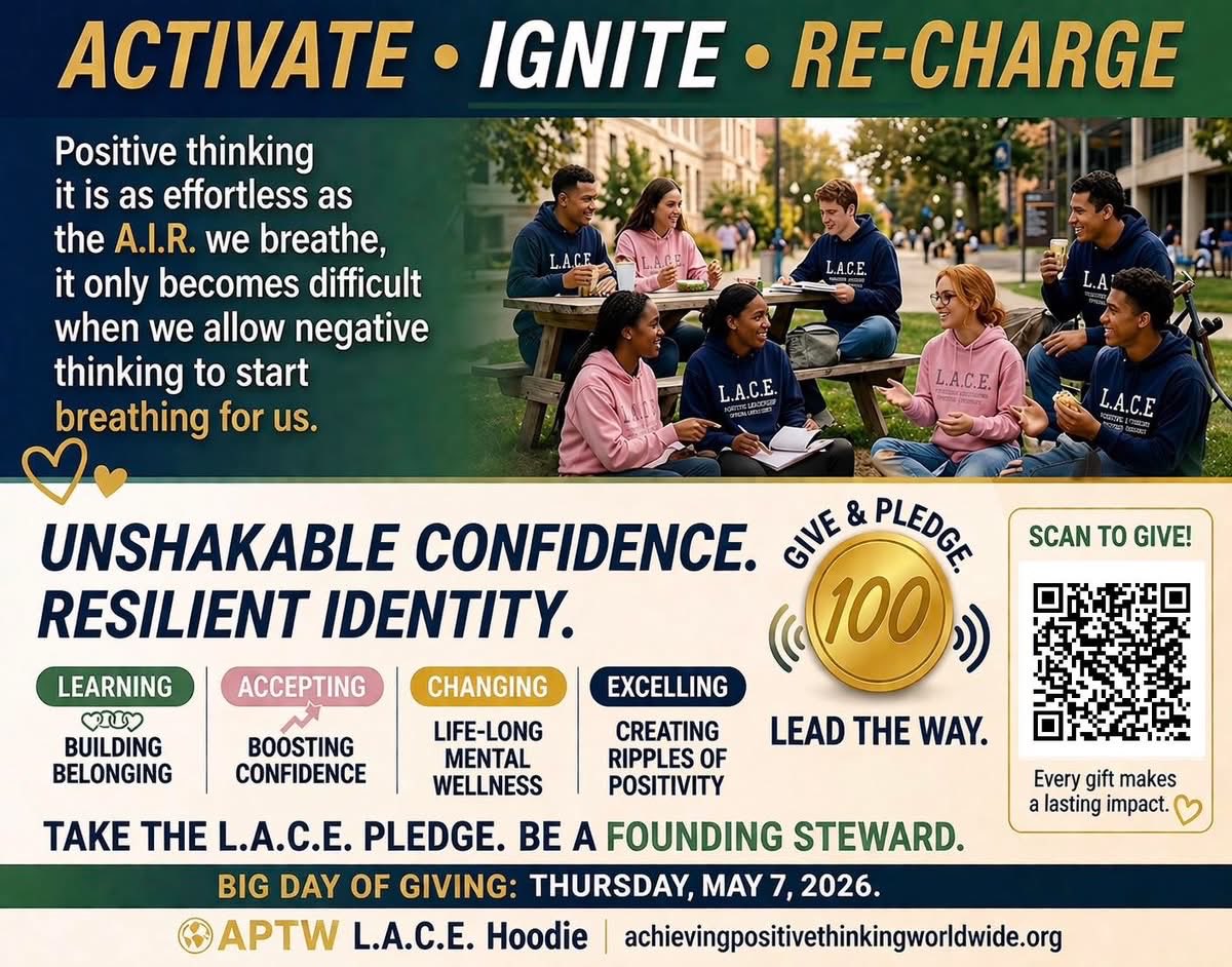 yvetteaptw's tweet photo. Big Day of Giving is almost here! 💜
At APTW, we believe positive thinking is a life skill. Help us uplift mental wellness and hope. 
This year, we invite you to L.A.C.E. Up:
🧠 Learning
🤝 Accepting
🔄 Changing
🚀 Excelling
Donate here: https://t.co/mucMK6JjHO 
#BigDayOfGiving https://t.co/gqpVNWxM0L