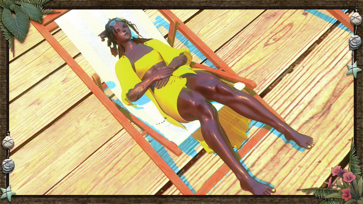 stratocat_tia's tweet photo. The idle scenes that get unlocked when you complete the quest only available during golden week for the alt colors of his beach outfit.

#GPoser | #EorzeaSnaps | #StratoCatboy https://t.co/wsHxZIAUSk