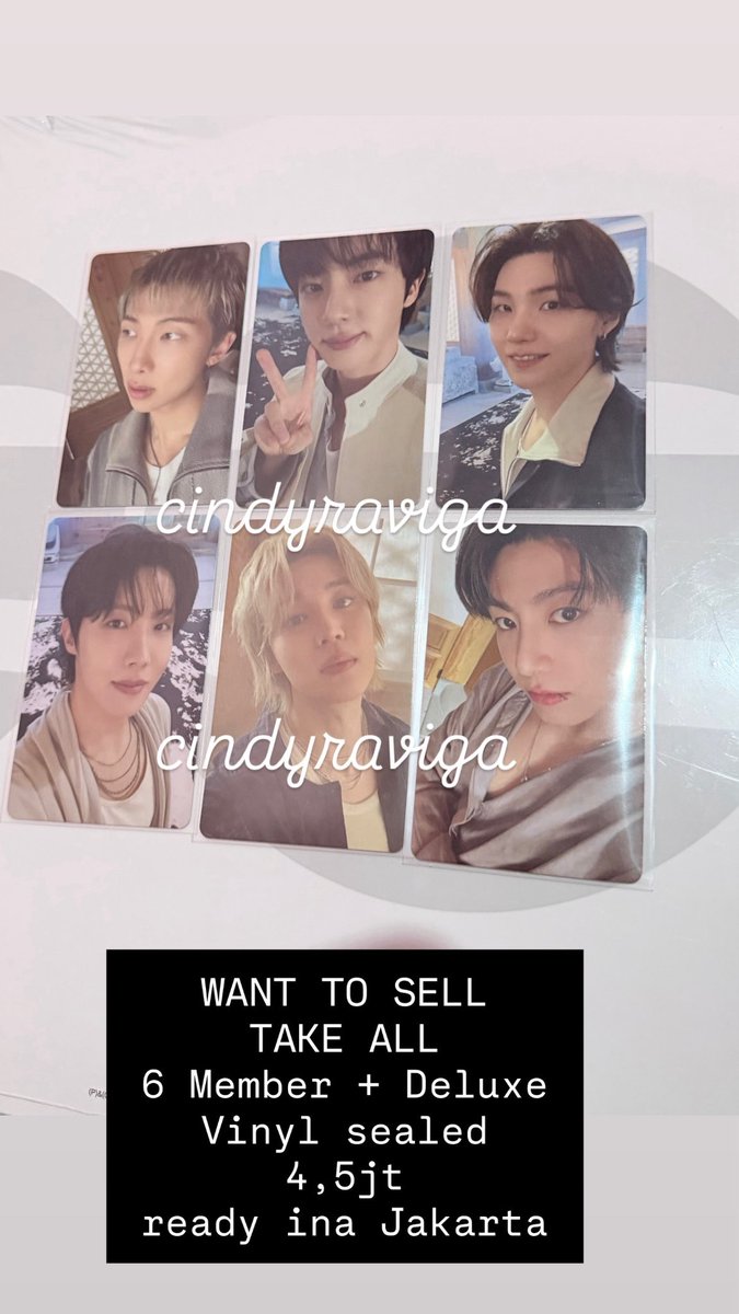 cindyraviga's tweet photo. WTS Ready INA
LD pick up tampa el paso arirang usa
take all only plus vinyl sealed
dom jakarta
split payment shopee
siap kirim

wts bts arirang world tour usa lucky draw rm jin suga jhope jimin jungkook https://t.co/sW9kOddXXQ