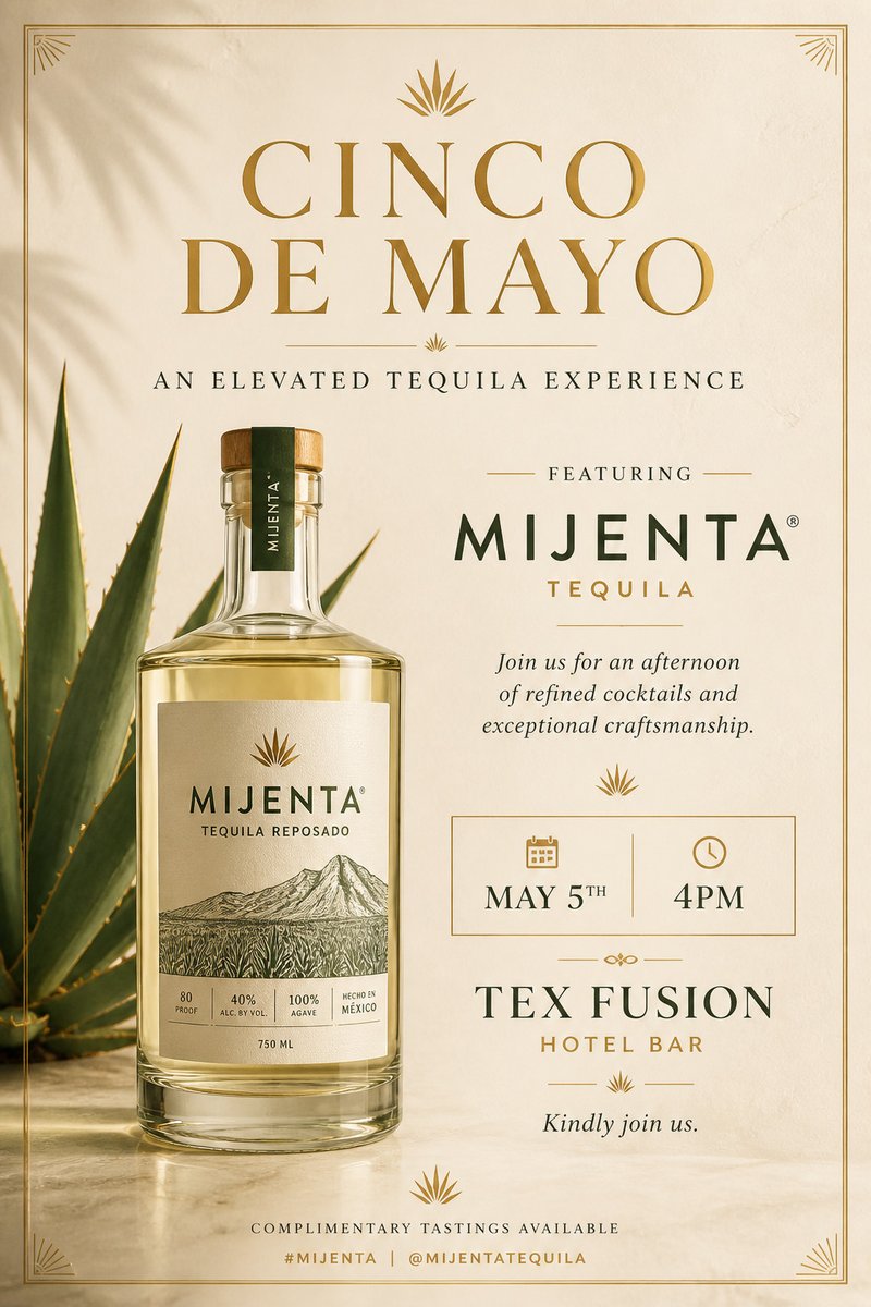 MarriottQuorum's tweet photo. Gold hour, but make it tequila. ✨

Cinco plans are set at Dallas/Addison Marriott Quorum by the Galleria at 4PM, where Tex Fusion Hotel Bar features Mijenta Tequila with complimentary tastings.

See you there! https://t.co/kHlKd4y4lh