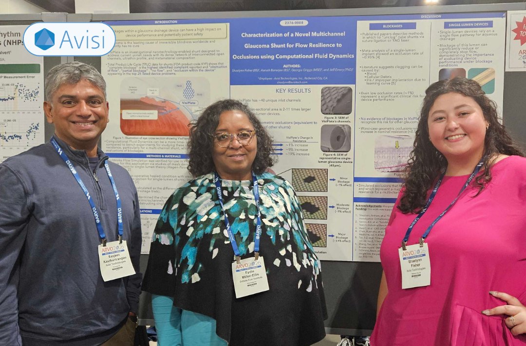 avisi_tech's tweet photo. At the Association for Research in Vision and Ophthalmology (ARVO) annual meeting in Denver, CO, Shaelynn Fisher presented Avisi’s hot topic poster “Characterization of a Novel Multichannel Glaucoma Shunt for Flow Resilience to Occlusions using Computational Fluid Dynamics.” https://t.co/bpBsjMDUzZ