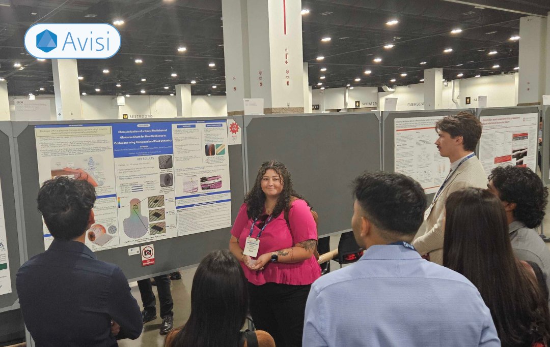 avisi_tech's tweet photo. At the Association for Research in Vision and Ophthalmology (ARVO) annual meeting in Denver, CO, Shaelynn Fisher presented Avisi’s hot topic poster “Characterization of a Novel Multichannel Glaucoma Shunt for Flow Resilience to Occlusions using Computational Fluid Dynamics.” https://t.co/bpBsjMDUzZ