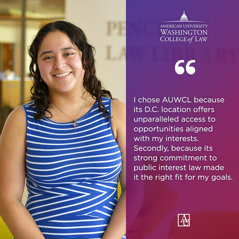 AUWCL's tweet photo. Daniela Corona grew up translating for her parents and dreaming of a legal career that felt out of reach. This spring, she graduates from AUWCL and joins the Central West Justice Center to advocate for migrant farmworkers. Discover more: https://t.co/CvBMoVYjDL @AmericanU https://t.co/7JBmwKSUjy