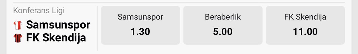 ArasHurra's tweet photo. Samsunspor – FK Skendija eşleşmesinde oranlar oldukça net: ev sahibi ciddi favori (1.30). ⚖️
Skendija için sürpriz senaryosu zor görünse de futbolun doğasında her zaman ihtimal var. Beraberlik (5.00) dikkat çeken seçeneklerden. ⚽🔥 https://t.co/T3cSsH70M0