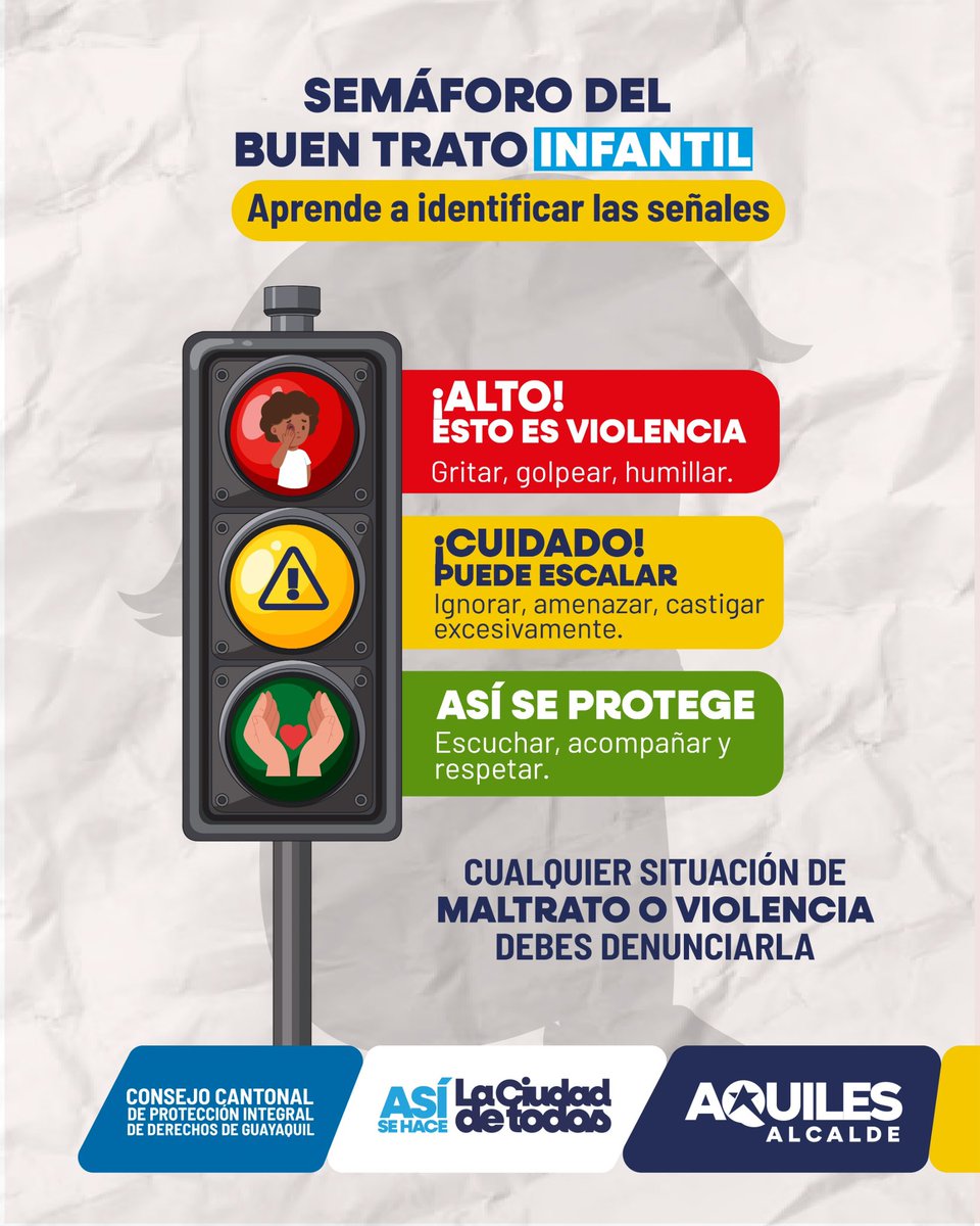🚦 Reconocer las señales de alerta también es actuar a tiempo y proteger.

📢 Si identificas una situación de maltrato infantil, denúnciala en las Juntas Cantonales de Protección de Derechos de Guayaquil.

#AsiSeHaceGuayaquil #GuayaquilCiudadDeDerechos