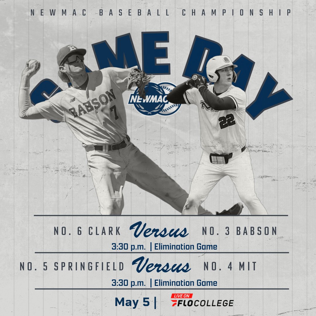 NEWMACsports's tweet photo. NEWMAC BASEBALL CHAMPIONSHIP ⚾

2 elimination games on tap today! 

🗓️ https://t.co/23J6mo3PWp
🎟️ https://t.co/U6bPuQkoQ1
📺 @FloCollege- https://t.co/ZXm0oqiXsl

#GoNEWMAC // #WhyD3 https://t.co/0rXwvNjobB