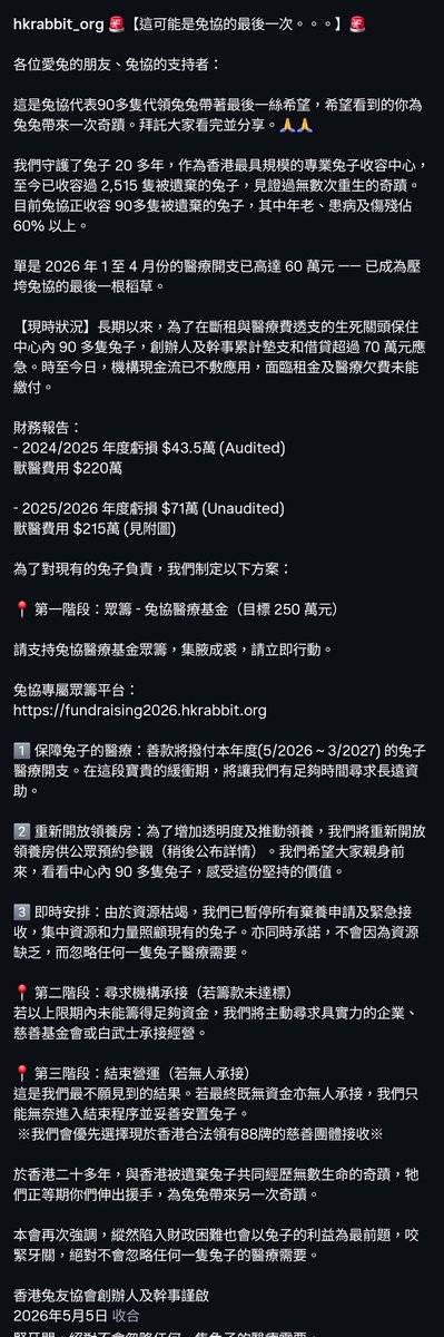 📢📢 🐰兔協需要幫手！
有能力者請略盡綿力🙏🏻
詳情請睇內文或官方IG

Pictures from HKRS