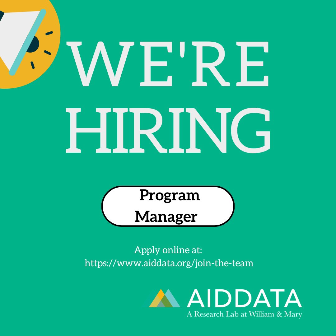 AidData's tweet photo. 🚨 @AidData is hiring a Program Manager for the TUFF project — tracking Chinese overseas loans &amp; grants to build the world's most comprehensive development finance dataset.
👇
https://t.co/97EGM52qU3 https://t.co/occl9rL1Rb