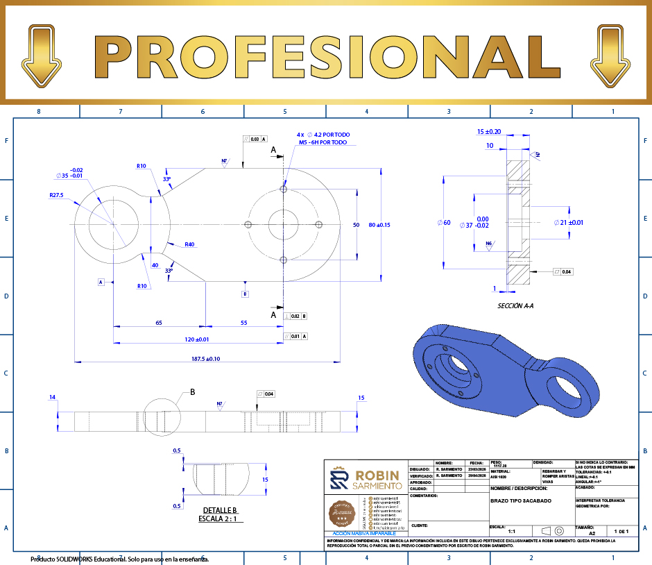 robinsarmientof's tweet image. Misma pieza, dos niveles distintos.

En SolidWorks, un brazo tipo 3 no se vuelve profesional solo por verse bien en 3D.

Se nota en las cotas, secciones, tolerancias y presentación del plano. ⚙️

Únete al grupo VIP 👉: chat.whatsapp.com/ISNk3wxT3Rw3j1…

#SolidWorks #CAD #Ingenieria