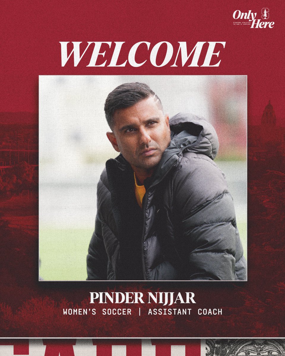 StanfordWSoccer's tweet photo. Welcome to The Farm 🌲

We'd like to welcome @pindernijjar6 to Stanford as our newest assistant coach!

🗞️ » https://t.co/1rrHKfVtNK

#GoStanford https://t.co/fS64NP44Qe
