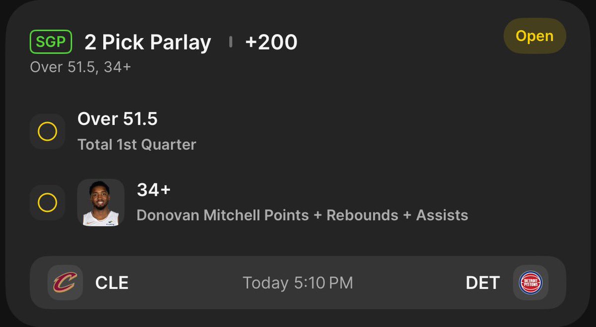 DreamsBets's tweet photo. $100 to $10,000 Challenge 👑
 
Step 1 : Cavs 1Q O51.5 + Mitchell O34 PRA +200

$100 > $300

❤️ If Tailing https://t.co/42chjNYnd7