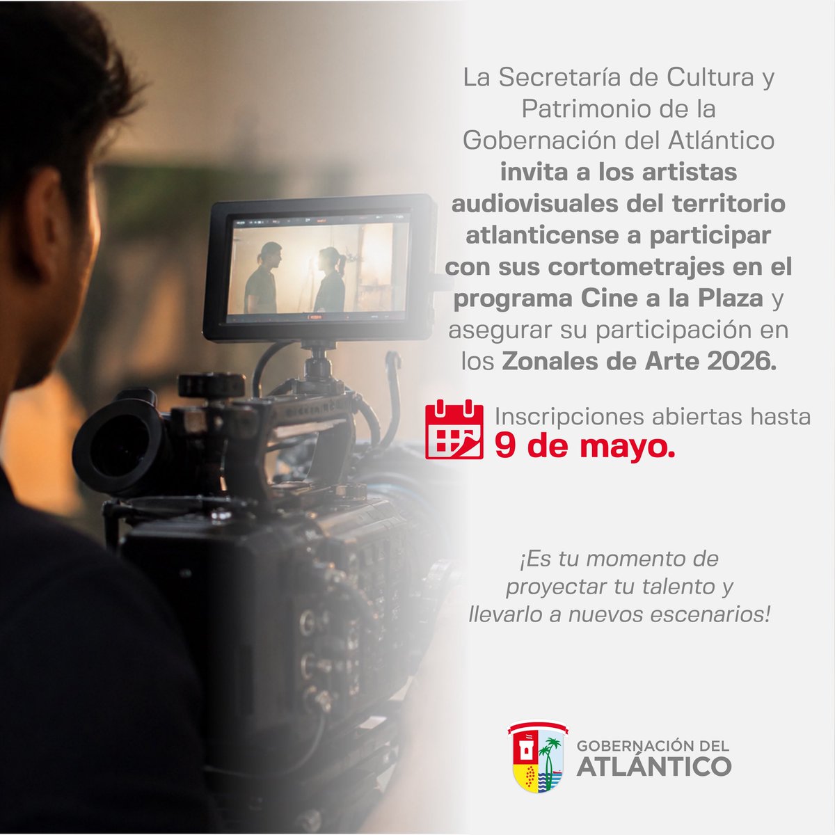 Gobatlantico's tweet photo. ¡Tu talento merece la pantalla más grande de todas: nuestras plazas! 🎬

Abrimos la convocatoria para Cine a la Plaza 2026, queremos que tus historias, grabadas con el lente de tu celular, lleguen a cada rincón del Atlántico y sean protagonistas en nuestros Zonales de Arte. 🎥🇮🇩

🔗 Inscríbete aquí: https://t.co/YOeAmj8WkQ

¡Tienes hasta el 9 de mayo!