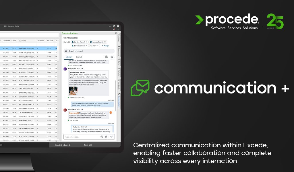 ProcedeSoftware's tweet photo. We’re excited to announce the release of Communication Plus, a powerful new solution built into Excede that transforms how your team communicates, both internally and with customers. 📣 https://t.co/QCVAZRIGu1